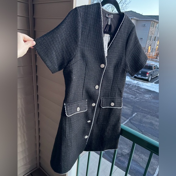 🆕 AQUA Black Tweed Lace Trim Button Front Dress Bloomingdale’s Office Size M - Picture 7 of 16